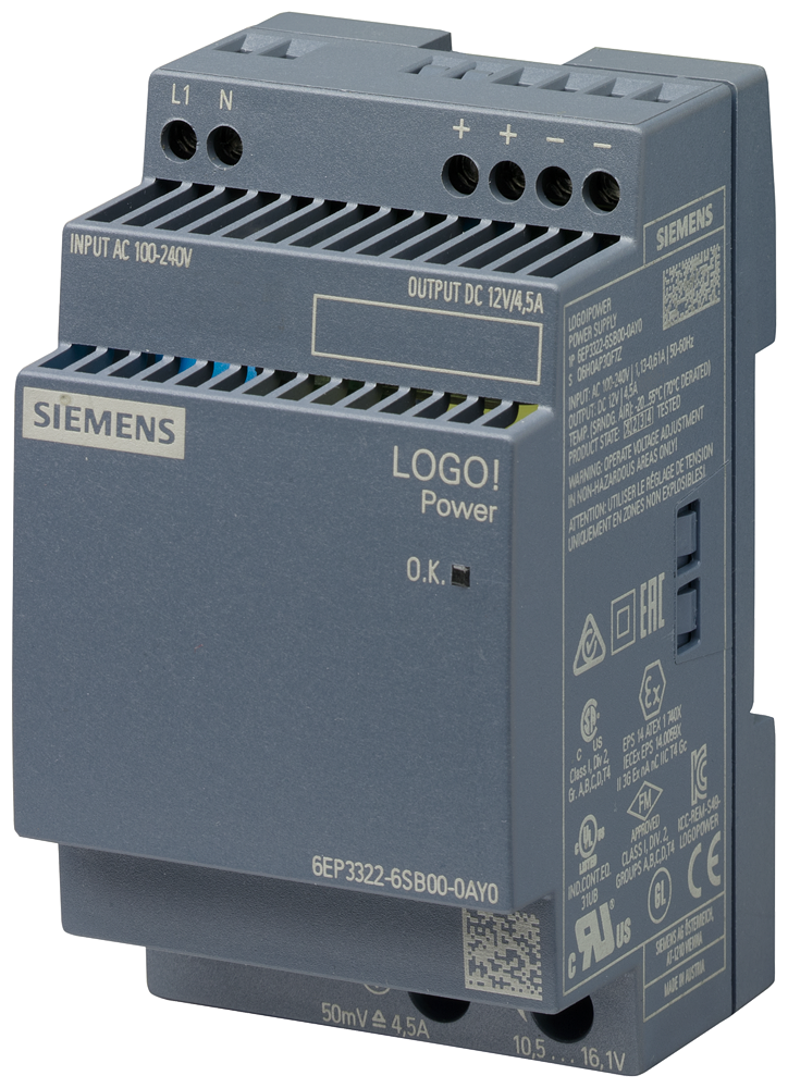 6EP3322-6SB00-0AY0 LOGO!POWER 12 V / 4.5 A stabilized power supply input: