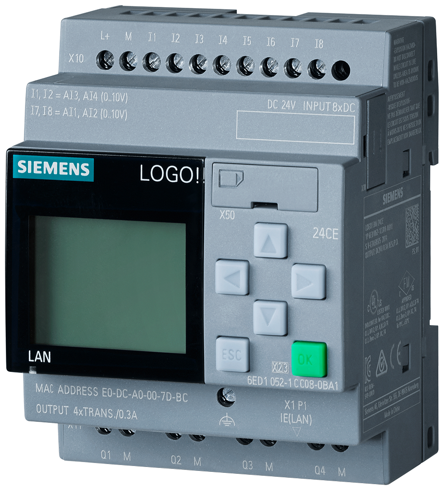 6ED1052-1CC08-0BA1 LOGO! 24CE, logic module, display PS/I/O: 24 V/24 V/24