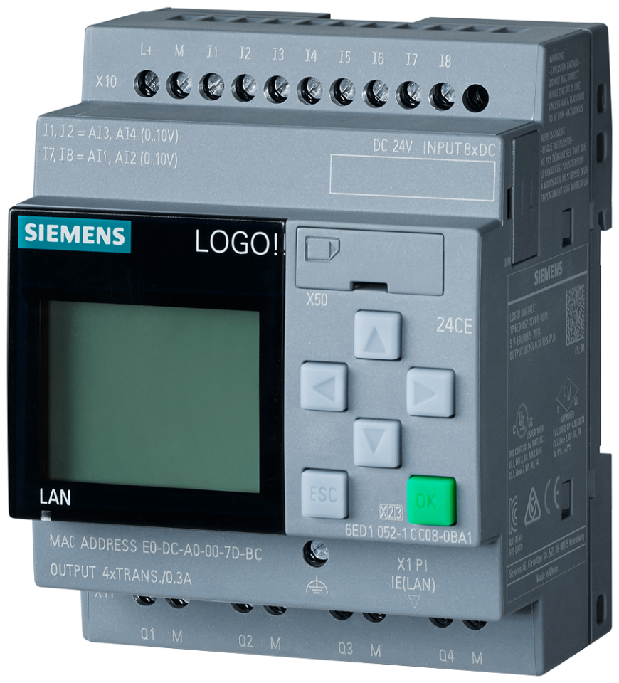 6ED1052-1CC08-0BA1 LOGO! 24CE, logic module, display PS/I/O: 24 V/24 V/24