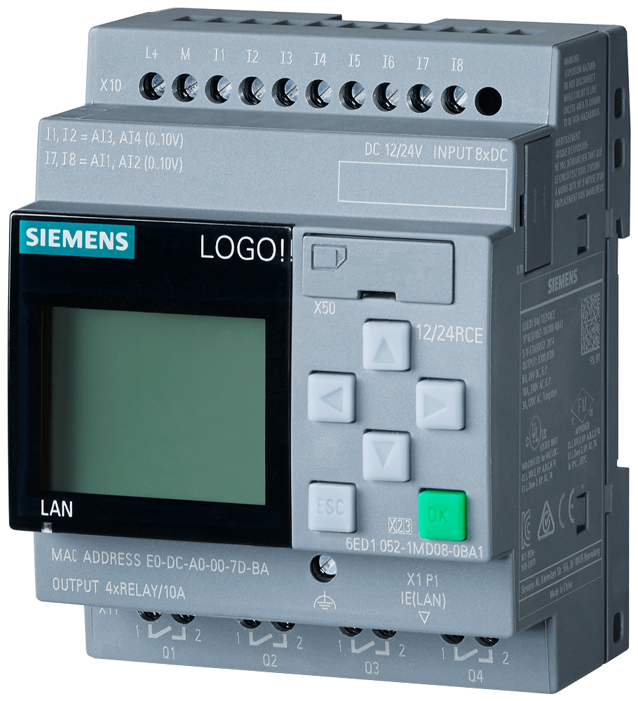 6ED1052-1MD08-0BA1 LOGO! 12/24RCE, logic module, display PS/I/O: 12/24VDC/relay,