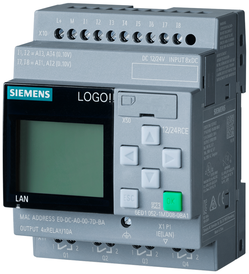 6ED1052-1MD08-0BA1 LOGO! 12/24RCE, logic module, display PS/I/O: 12/24VDC/relay,