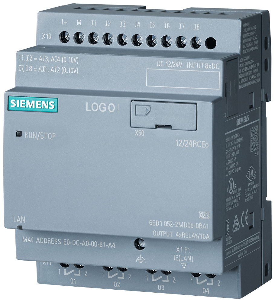 6ED1052-2MD08-0BA1 LOGO! 12/24RCEO, logic module, PS/I/O: 12/24VDC/relay,