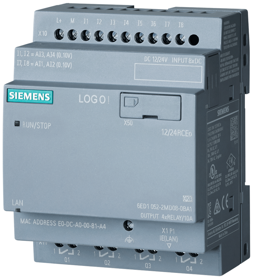 6ED1052-2MD08-0BA1 LOGO! 12/24RCEO, logic module, PS/I/O: 12/24VDC/relay,