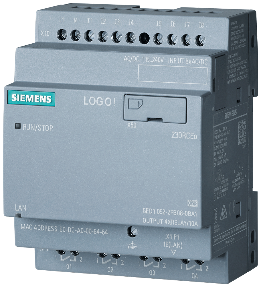 6ED1052-2FB08-0BA1 LOGO! 230RCEo, logic module, PS/I/O: 115 V/230 V/relay,
