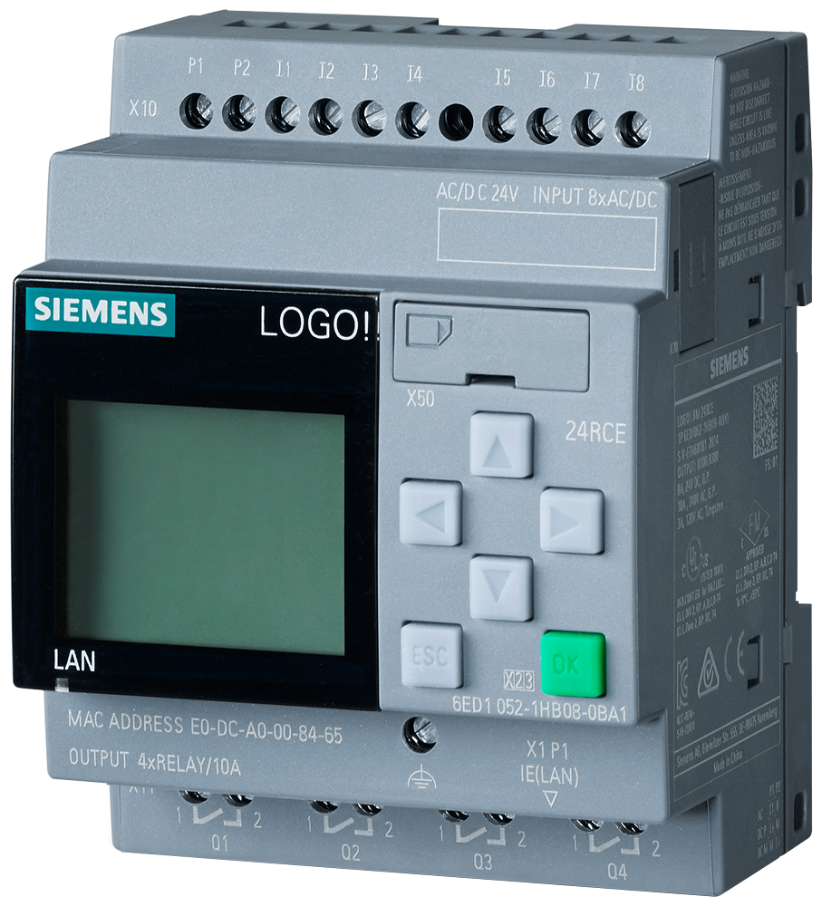 6ED1052-1HB08-0BA1 LOGO! 24RCE, logic module,display PS/I/O: 24V AC/DC