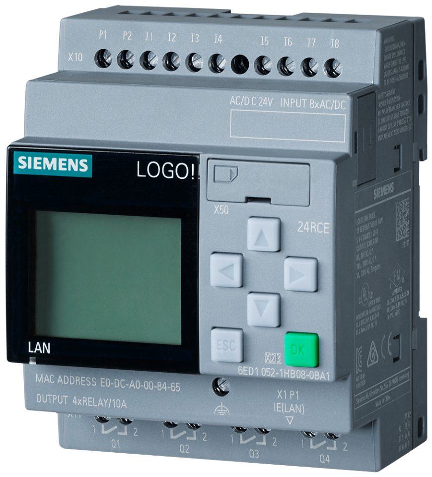 6ED1052-1HB08-0BA1 LOGO! 24RCE, logic module,display PS/I/O: 24V AC/DC