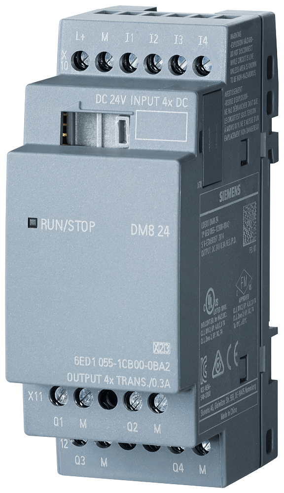 6ED1055-1CB00-0BA2 LOGO! DM8 24 expansion module, PS/I/O: 24V/24V/trans.,