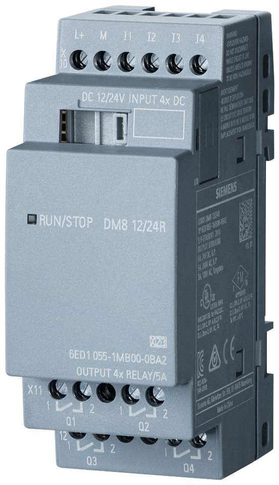 6ED1055-1MB00-0BA2 LOGO! DM8 12/24R expansion module, PS/I/O: 12, 24V/12V/24V/relay,