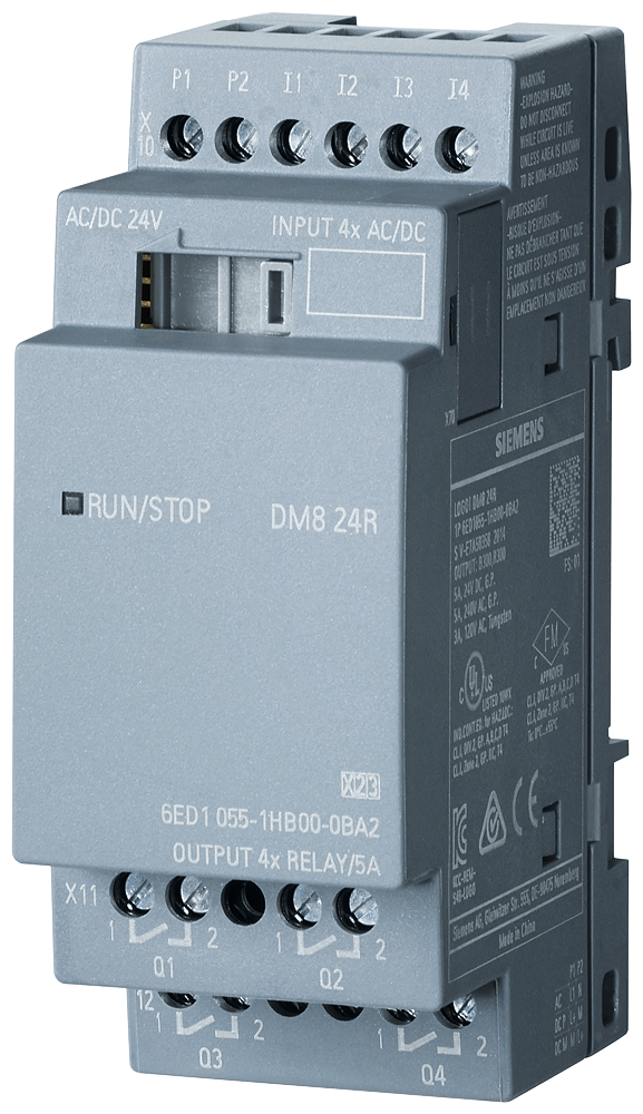 6ED1055-1HB00-0BA2 LOGO! DM8 24R expansion module, PS/I/O: 24V/24V/relay,