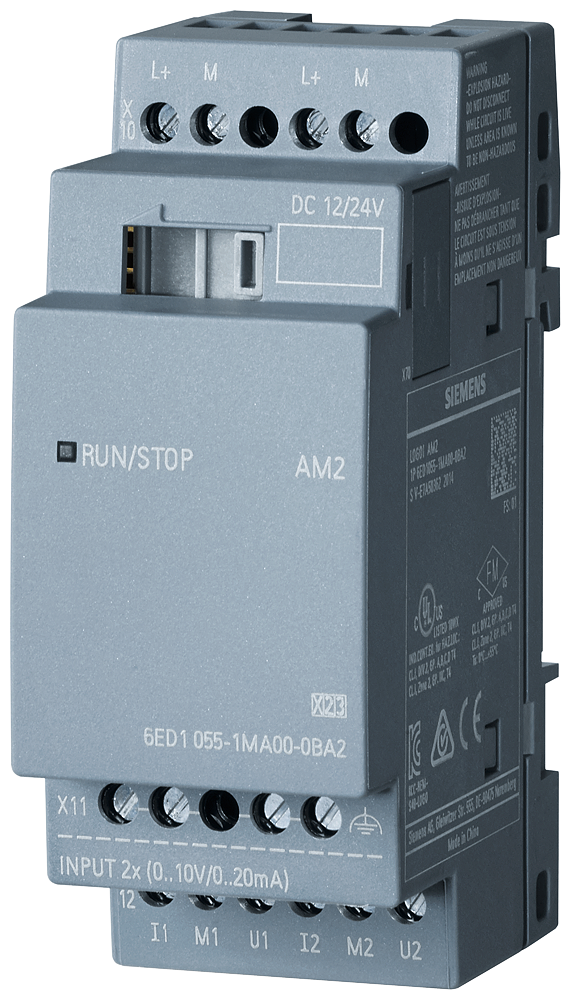 6ED1055-1MA00-0BA2 LOGO! AM2 expansion module, PS/: 12/24 V DC, 2 AI,