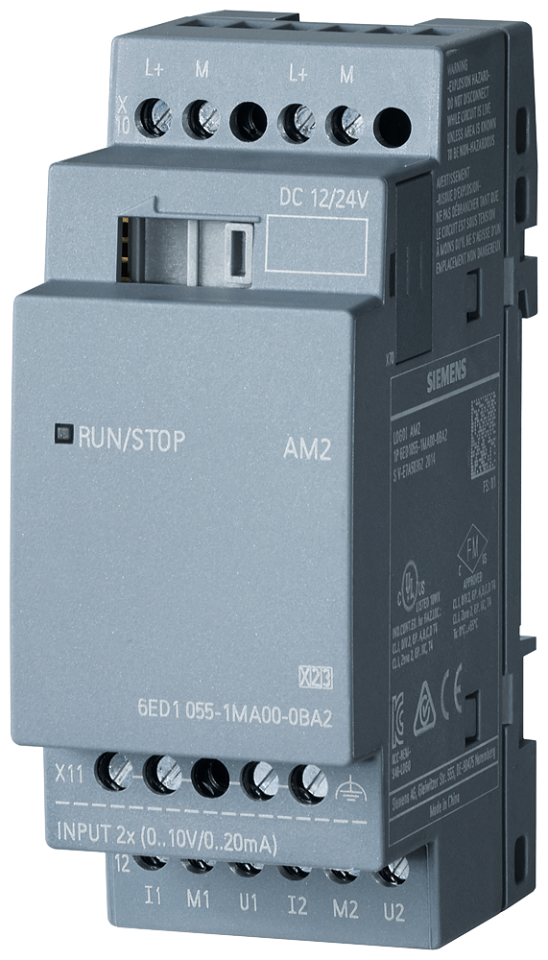 6ED1055-1MA00-0BA2 LOGO! AM2 expansion module, PS/: 12/24 V DC, 2 AI,