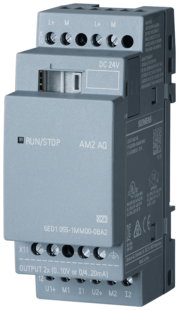 6ED1055-1MM00-0BA2 LOGO! AM2 AQ expansion module, PS: 24 V DC, 2 AO, 0-10