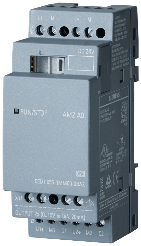 6ED1055-1MM00-0BA2 LOGO! AM2 AQ expansion module, PS: 24 V DC, 2 AO, 0-10