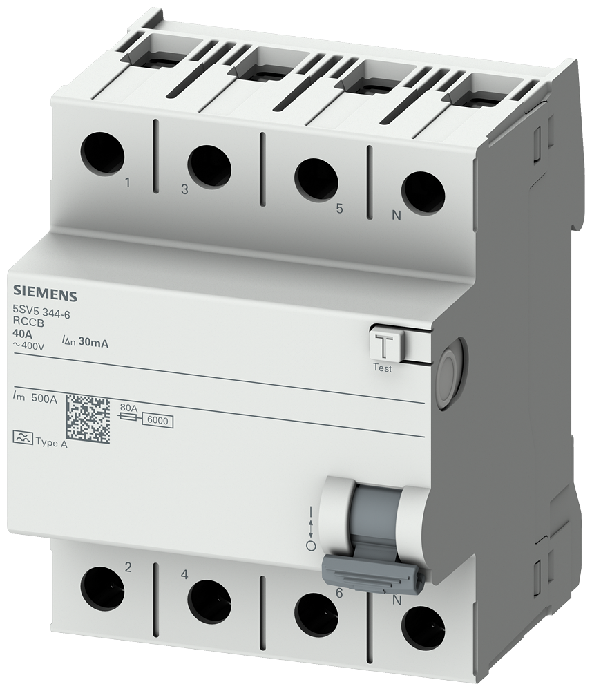 5SV5644-6 Residual current operated circuit breaker, 4-pole,
