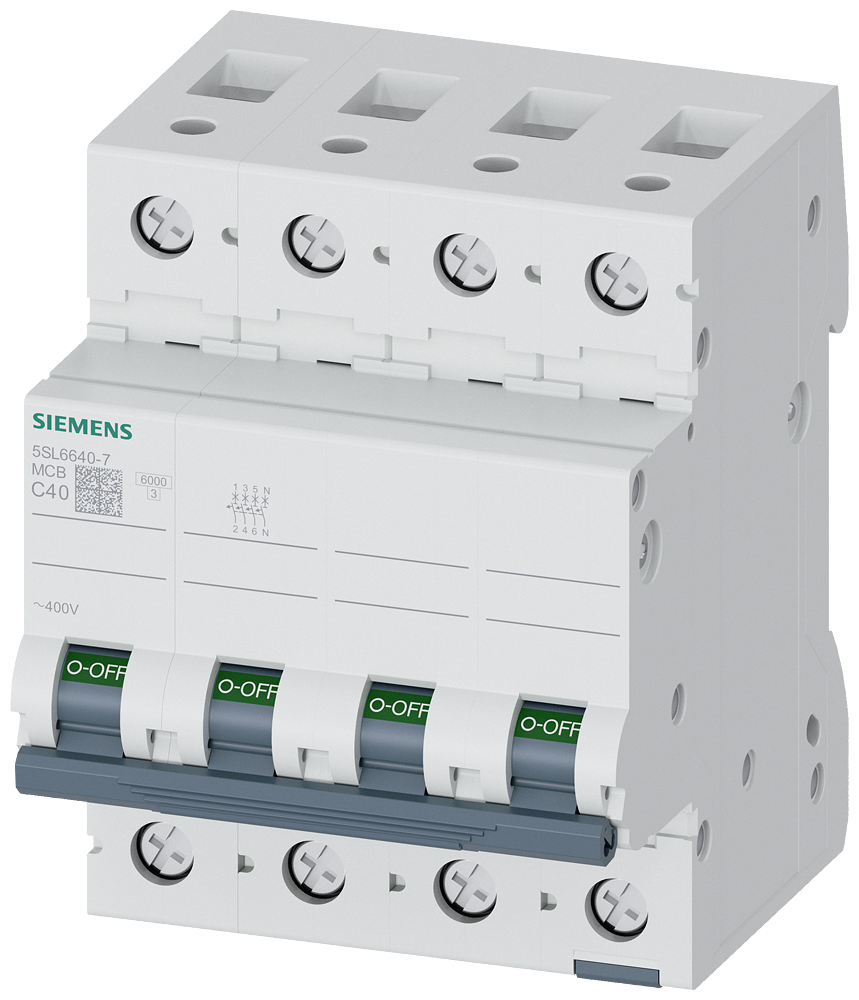5SL6640-7 Miniature circuit breaker 400 V 6kA, 3+N-pole, C, 40