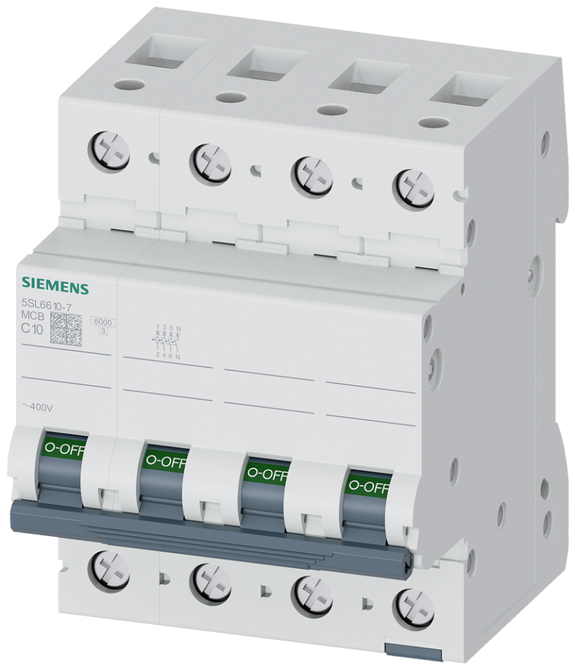 5SL6610-7 Miniature circuit breaker 400 V 6kA, 3+N-pole, C, 10