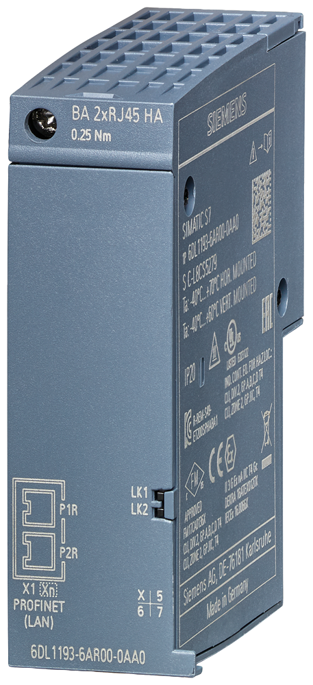 6DL1193-6AR00-0AA0 SIMATIC ET 200SP HA, bus adapter BA 2xRJ45, 2 RJ45