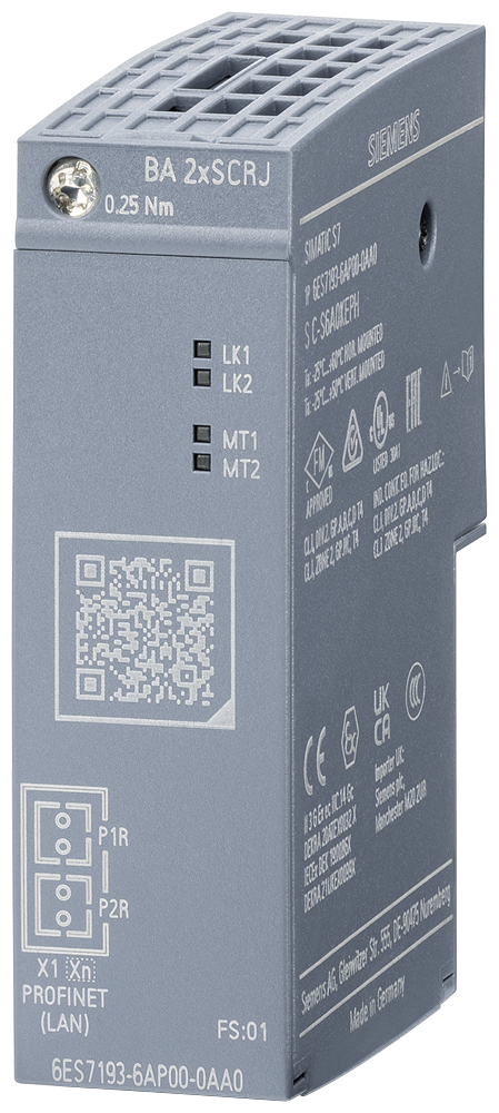 6ES7193-6AP00-0AA0 SIMATIC ET 200SP, BusAdapter BA 2xSCRJ, 2 SCRJ FO connections