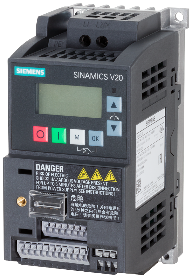 6SL3210-5BB11-2UV1 SINAMICS V20 200-240V 1AC -10/+10% 47-63Hz rated power