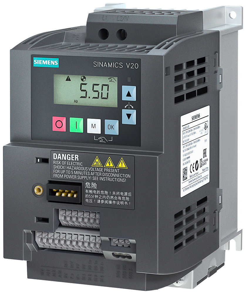 6SL3210-5BB21-1UV1 SINAMICS V20 200-240V 1AC -10/+10% 47-63Hz rated power