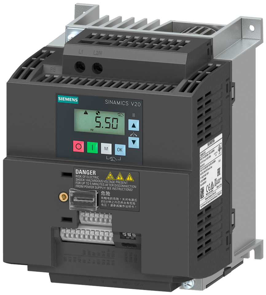 6SL3210-5BB22-2UV1 SINAMICS V20 1AC 200-240V -15/+10% 47-63Hz 2.2kW with