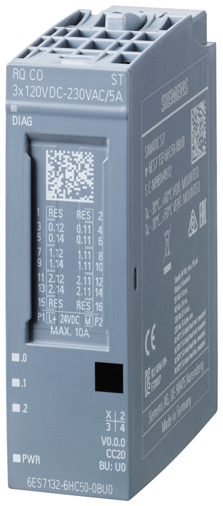6ES7132-6HC50-0BU0 SIMATIC ET 200SP, relay module, RQ CO 3x 120V DC..230VAC/5A