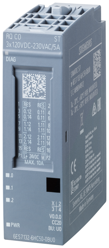 6ES7132-6HC50-0BU0 SIMATIC ET 200SP, relay module, RQ CO 3x 120V DC..230VAC/5A