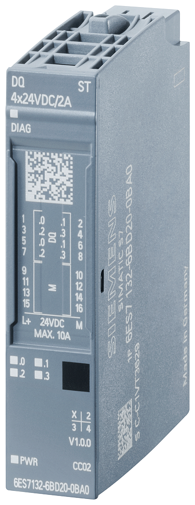 6ES7132-6BD20-0BA0 SIMATIC ET 200SP, digital output module, DQ 4x 24VDC/2A