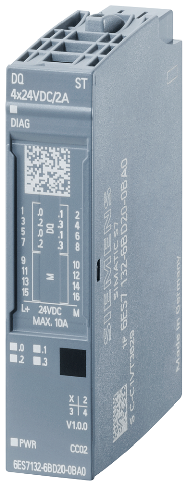 6ES7132-6BD20-0BA0 SIMATIC ET 200SP, digital output module, DQ 4x 24VDC/2A