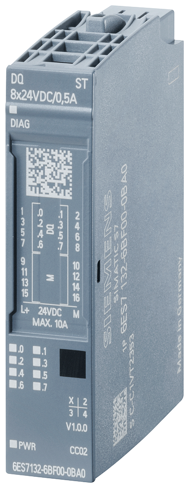 6ES7132-6BF00-0CA0 SIMATIC ET 200SP, digital output module, DQ 8x 24VDC/0.5A