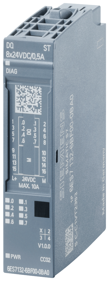 6ES7132-6BF00-0CA0 SIMATIC ET 200SP, digital output module, DQ 8x 24VDC/0.5A