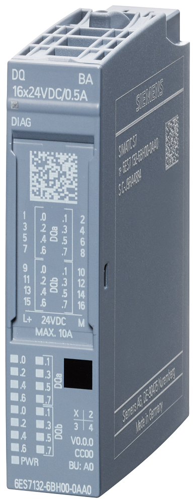 6ES7132-6BH00-0AA0 SIMATIC ET 200SP, digital output module, DQ 16x 24VDC/0.5A