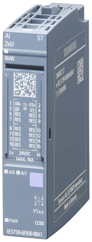6ES7134-6FB00-0BA1 SIMATIC ET 200SP, Analog input module, AI 2xU Standard