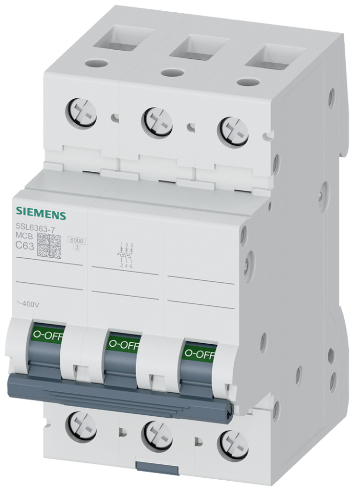 5SL6363-7 Miniature circuit breaker 400 V 6kA, 3-pole, C, 63