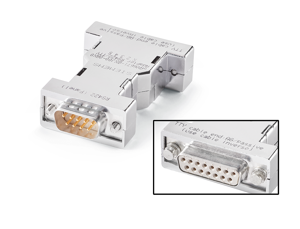 6AV6671-8XJ00-0AX0 converter RS-422, male, 9-pole to TTY female, 15-pole,