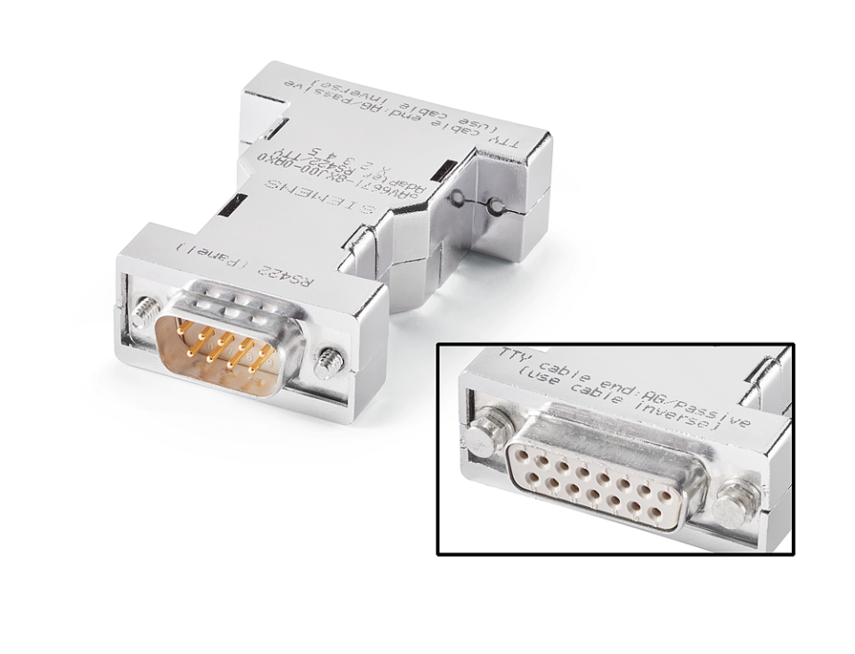 6AV6671-8XJ00-0AX0 converter RS-422, male, 9-pole to TTY female, 15-pole,
