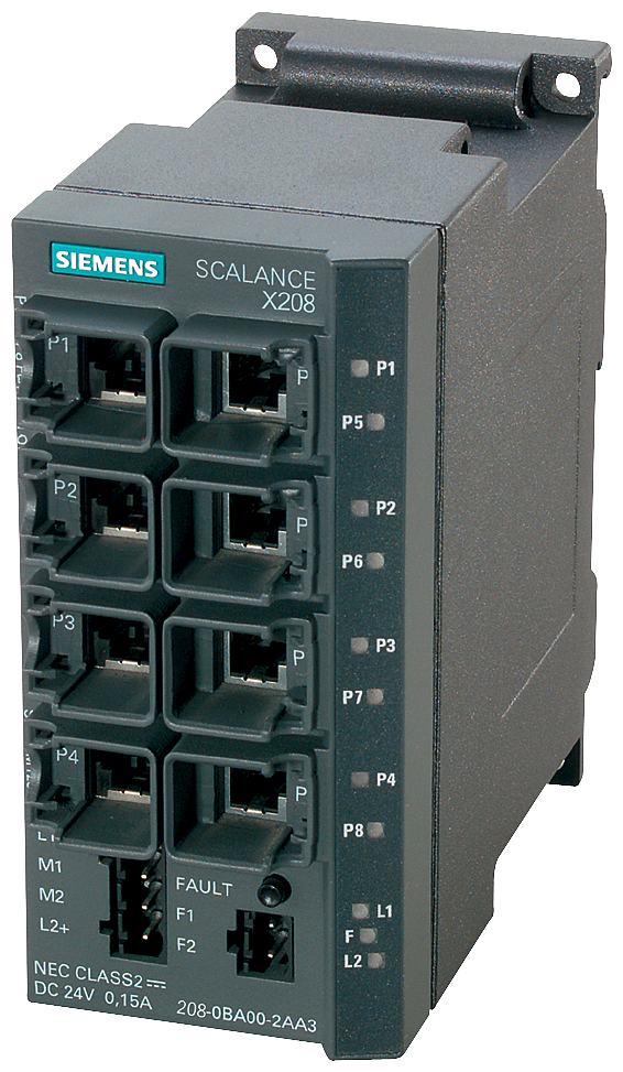 6GK5208-0BA10-2AA3 SCALANCE X208, managed IE switch, 8x 10/100 Mbit/s