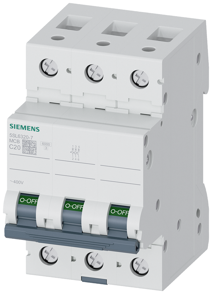 5SL6320-7 Miniature circuit breaker 400 V 6kA, 3-pole, C, 20