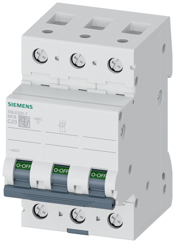 5SL6320-7 Miniature circuit breaker 400 V 6kA, 3-pole, C, 20