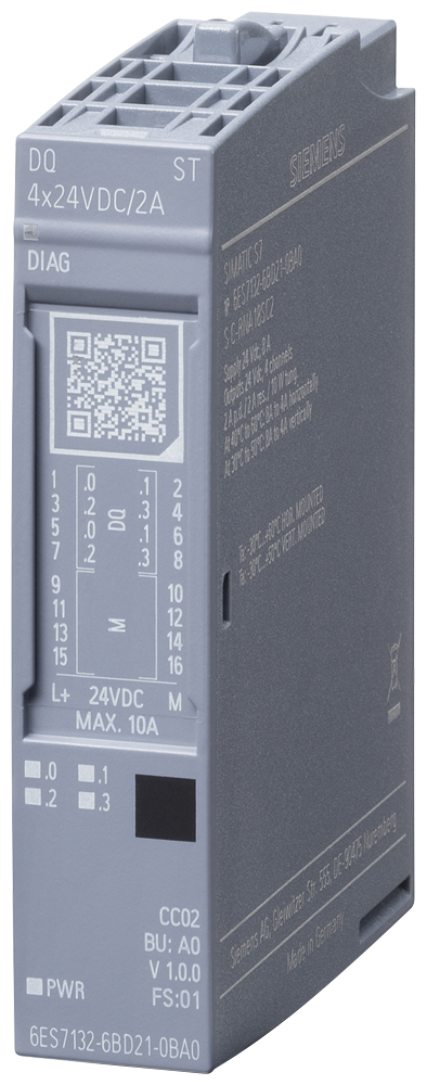 6ES7132-6BD21-0BA0 SIMATIC ET 200SP, digital output module DQ 4x24 V DC/2