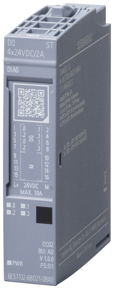 6ES7132-6BD21-0BA0 SIMATIC ET 200SP, digital output module DQ 4x24 V DC/2