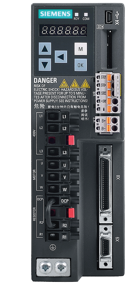 6SL3210-5FE10-4UA0 SINAMICS V90 Input voltage: 380-480 V 3 A -15%/+10%