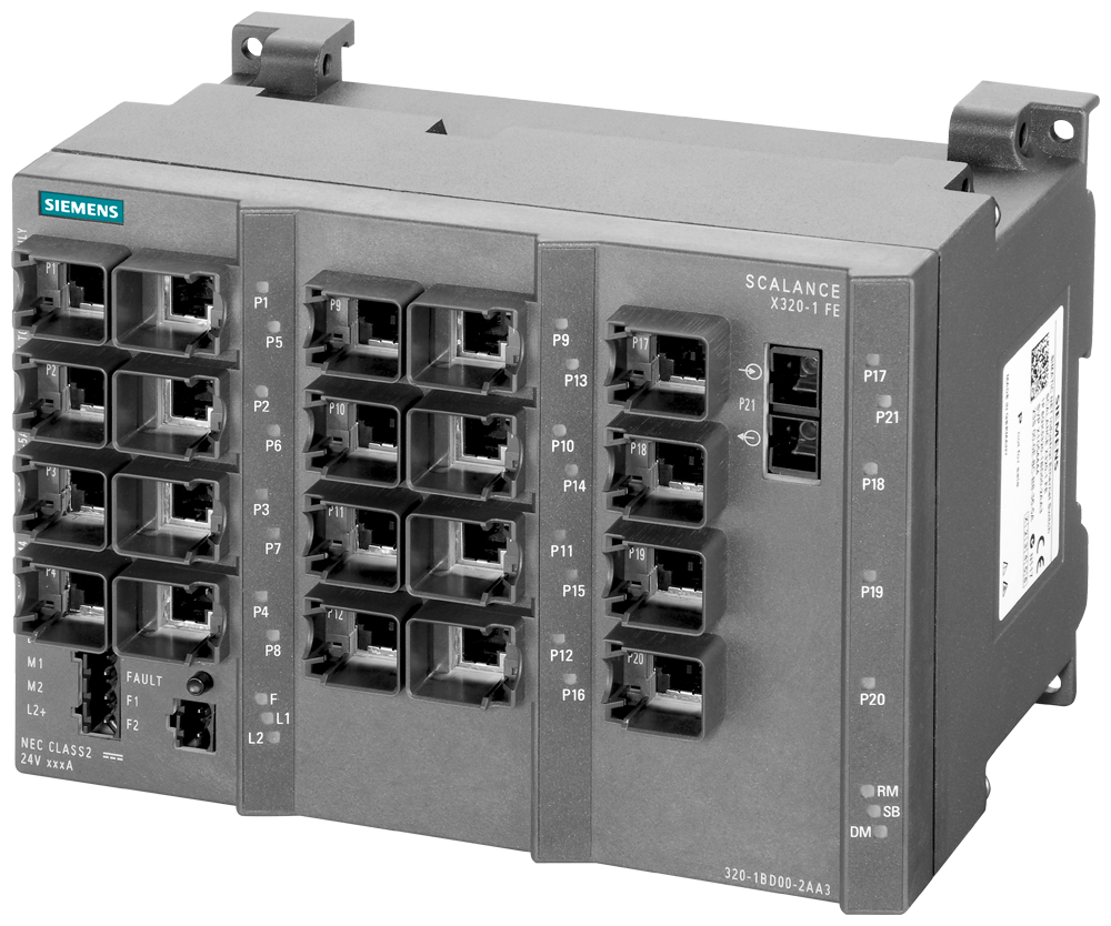 6GK5320-1BD00-2AA3 SCALANCE X320-1FE managed IE switch, 20x 10/100 Mbit/s