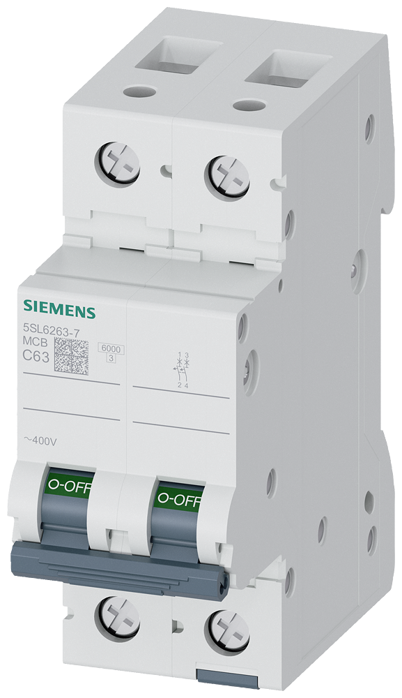 5SL6263-7 Miniature circuit breaker 400 V 6kA, 2-pole, C, 63