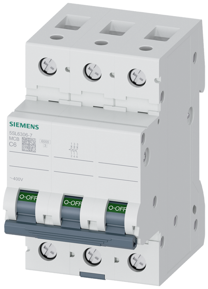 5SL6306-7 Miniature circuit breaker 400 V 6kA, 3-pole, C, 6A