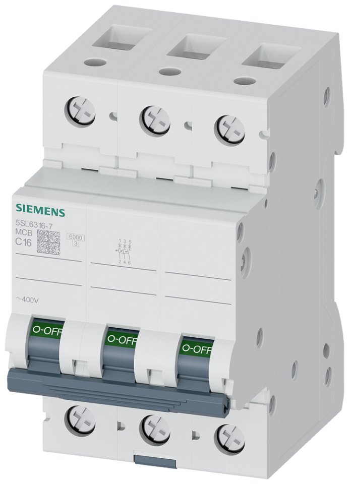 5SL6316-7 Miniature circuit breaker 400 V 6kA, 3-pole, C, 16A