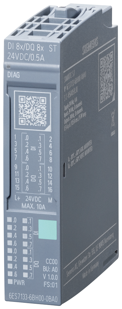 6ES7133-6BH00-0BA0 SIMATIC ET 200SP, digital combined module, DI 8x/DQ