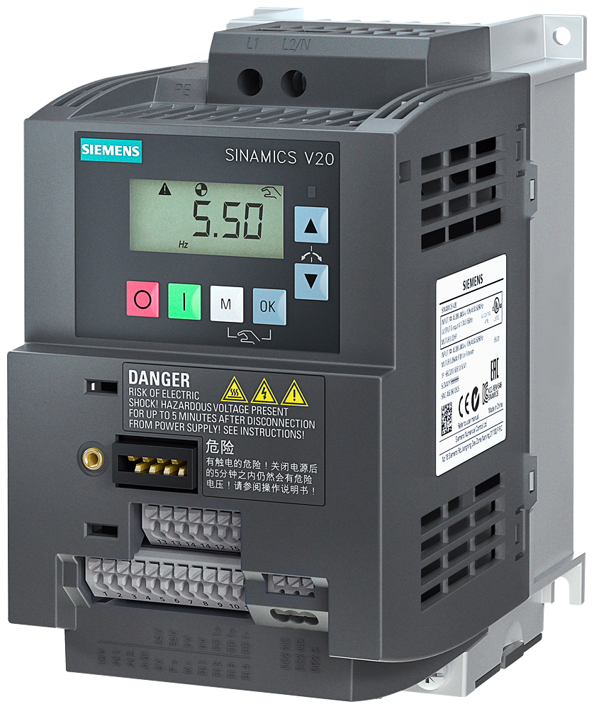 6SL3210-5BB21-1BV1 SINAMICS V20 200-240V 1AC -10/+10% 47-63Hz rated power