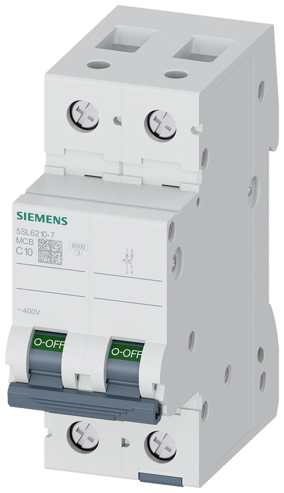 5SL6210-7 Miniature circuit breaker 400 V 6kA, 2-pole, C, 10