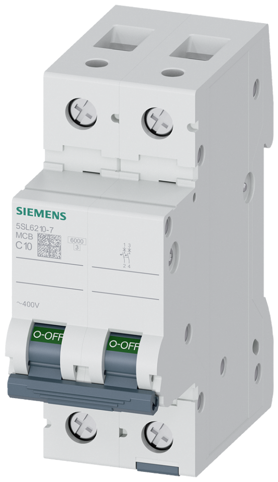5SL6210-7 Miniature circuit breaker 400 V 6kA, 2-pole, C, 10